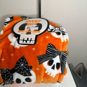 Orange Skull and Bow Throw Blanket